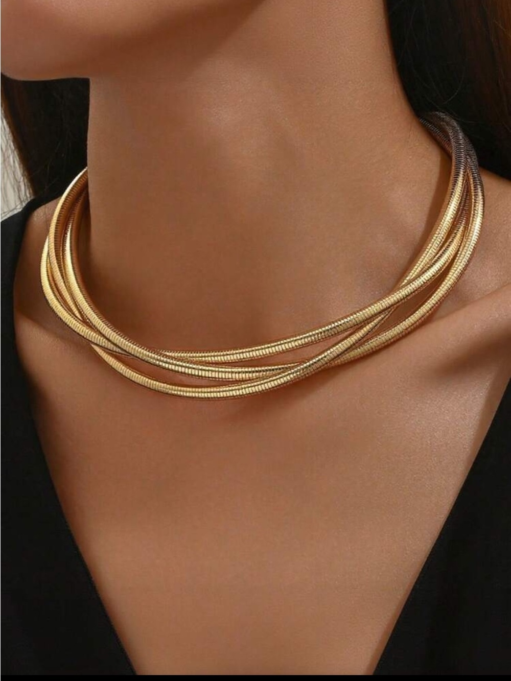 Gold Multi-Strand Snake Chain Choker Necklace - Women Jewelry